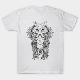 girl and fox ornamental indian design T-Shirt